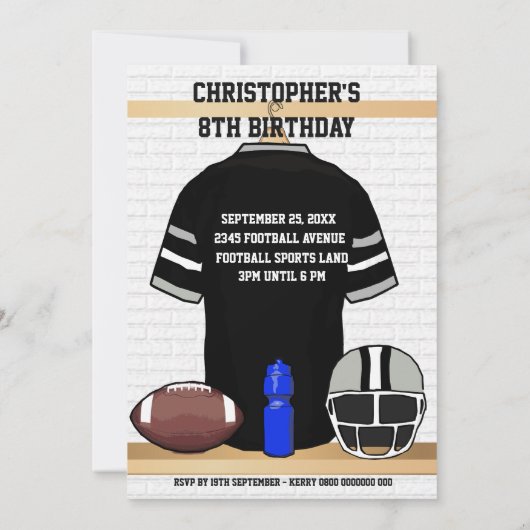 Zwarte en grijze Football Jersey Birthday Party Kaart (Achterkant)