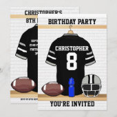 Zwarte en grijze Football Jersey Birthday Party Kaart (Voorkant / Achterkant)