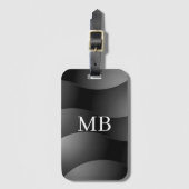 Zwarte en grijze gebogen vormen, wit monogram bagagelabel (Voorkant (verticaal))