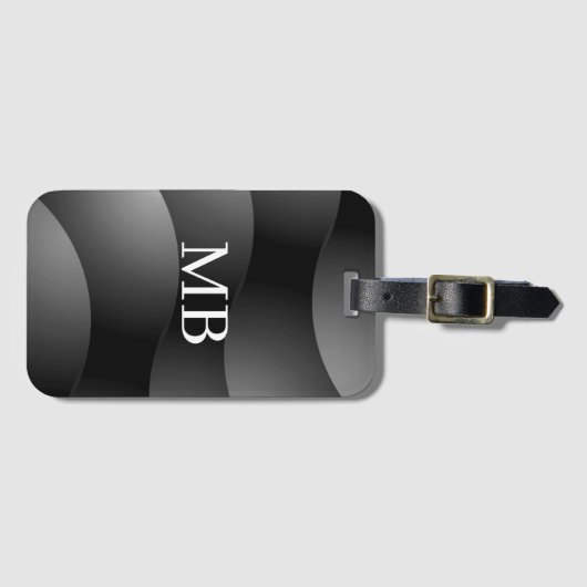 Zwarte en grijze gebogen vormen, wit monogram bagagelabel (Voorkant (horizontaal))