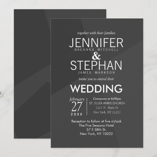 Zwarte en grijze geometrische huwelijksuitnodiging kaart (Voorkant / Achterkant)