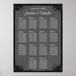 Zwarte en grijze Gothic 14 Wedding Table Seating C Poster