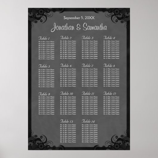 Zwarte en grijze Gothic 14 Wedding Table Seating C Poster (Voorkant)