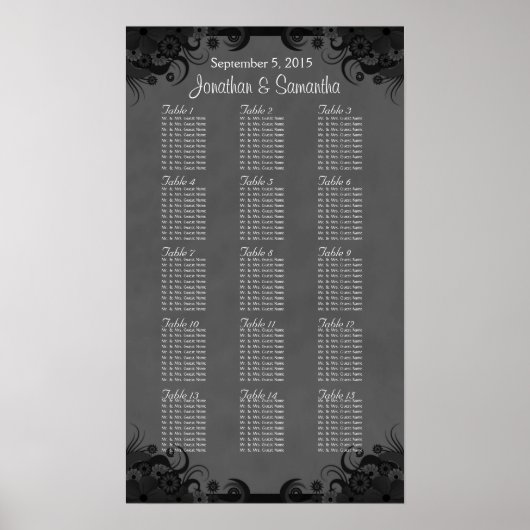 Zwarte en grijze Gothic 15 Weddenstabel Poster (Voorkant)