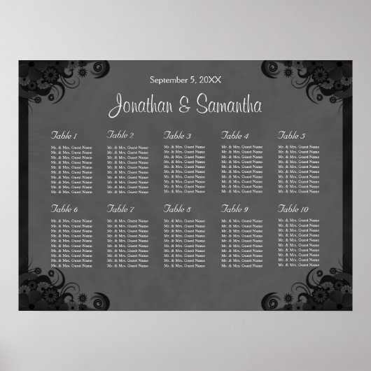 Zwarte en grijze Gothic Wedding 10 Tafelzitje Poster (Voorkant)