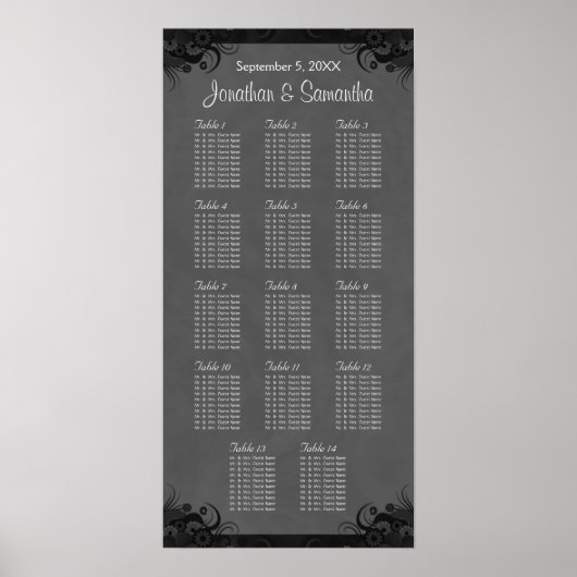 Zwarte en grijze Gothic Wedding 14 Tafelzitje Poster (Voorkant)