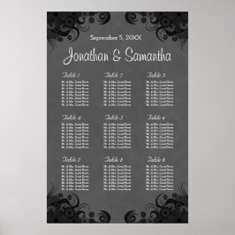 Zwarte en grijze Gothic Wedding 9 Tables Zitkaart Poster
