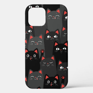 Zwarte en grijze katten. Cartoon naadloos. Vin iPhone 12 Hoesje