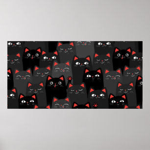 Zwarte en grijze katten. Cartoon naadloos. Vin Poster