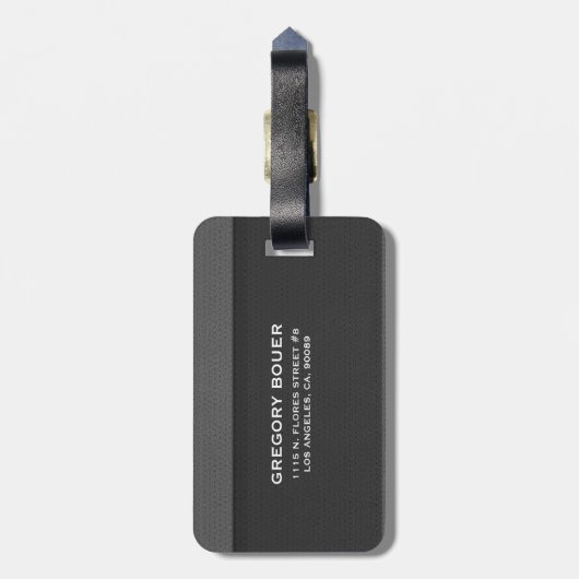 Zwarte en grijze ledertextuur bagagelabel (Achterkant verticaal)