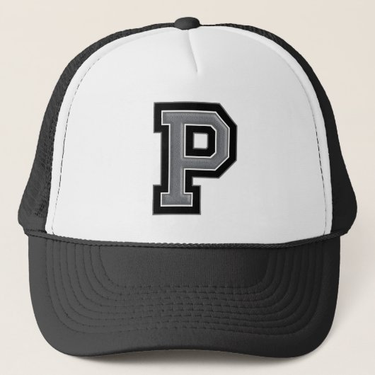 Zwarte en grijze letter "P" Trucker Pet (Voorkant)