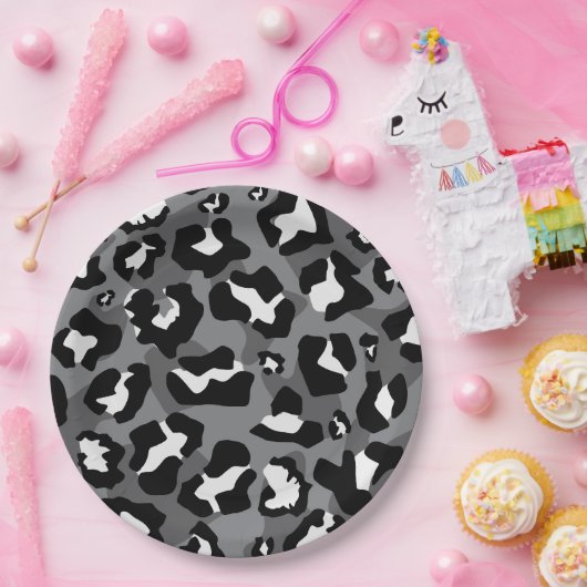 Zwarte en grijze luipaard dierenprint papieren bordje (Feest)