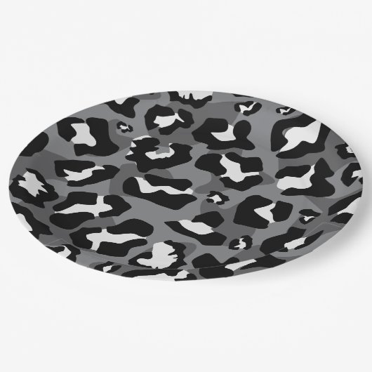 Zwarte en grijze luipaard dierenprint papieren bordje (Gekanteld)