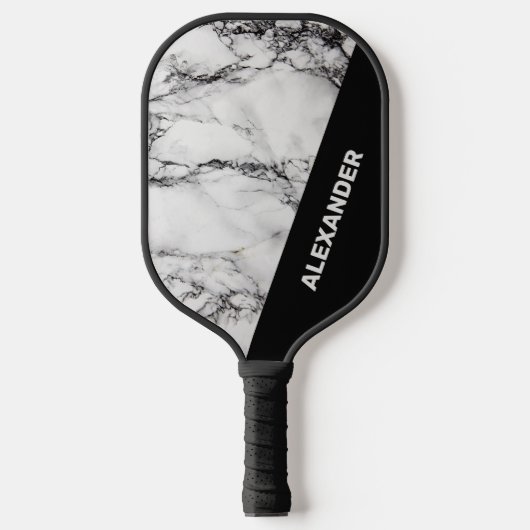 Zwarte en grijze marmer pickleball paddle (Voorkant)