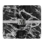 Zwarte en grijze marmer, zilverband, naam en monog snijplank (Voorkant)