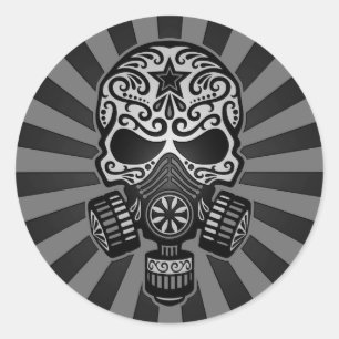 Zwarte en grijze post Apocalyptic Sugar Skull Ronde Sticker