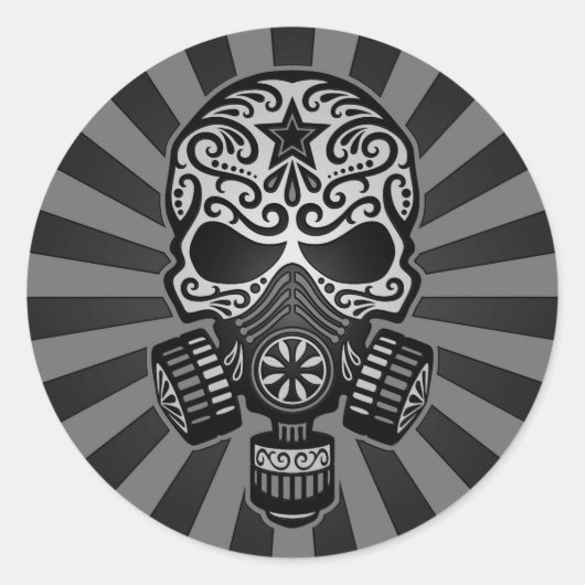 Zwarte en grijze post Apocalyptic Sugar Skull Ronde Sticker (Voorkant)