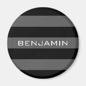 Zwarte en grijze ringstrepen met aangepaste naam magneet (Voorkant)