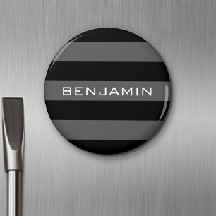 Zwarte en grijze ringstrepen met aangepaste naam magneet