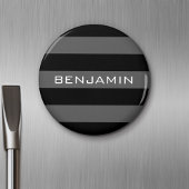 Zwarte en grijze ringstrepen met aangepaste naam magneet