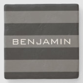 Zwarte en grijze ringstrepen met aangepaste naam stenen onderzetter (Voorkant)