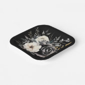 Zwarte en grijze Rozen en gouden bladeren Papieren Bordje (Gebogen)