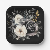 Zwarte en grijze Rozen en gouden bladeren Papieren Bordje (Voorkant)