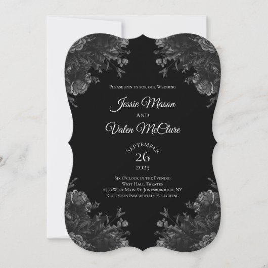 Zwarte en grijze Rozen Gothic Elegant Wedding Kaart (Voorkant)