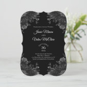 Zwarte en grijze Rozen Gothic Elegant Wedding Kaart (Staand voorkant)