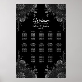 Zwarte en grijze Rozen Gothic Wedding Seating Char Poster