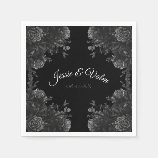 Zwarte en grijze Rozen Gothic Wedding Servet (Voorkant)