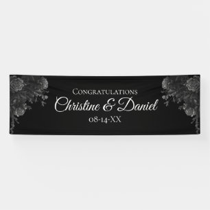 Zwarte en grijze Rozen Gothic Wedding Spandoek
