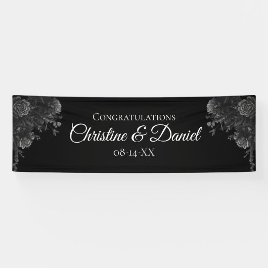 Zwarte en grijze Rozen Gothic Wedding Spandoek (Horizontaal)