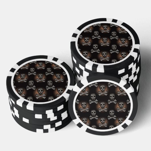 Zwarte en grijze schedels en kruisbeenderen poker chips (Opstapeling)