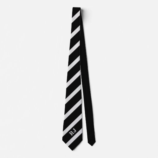 Zwarte en grijze stropdas met monogram (Voorkant)