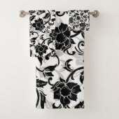 Zwarte en grijze wervelende bloemen bad handdoek (Insitu)