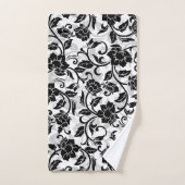 Zwarte en grijze wervelende bloemen bad handdoek (Handdoek)