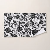 Zwarte en grijze wervelende bloemen bad handdoek (Handdoek)