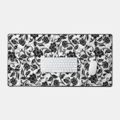 Zwarte en grijze wervelende bloemen bureaumat (Keyboard & Muis)