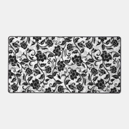 Zwarte en grijze wervelende bloemen bureaumat