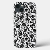 Zwarte en grijze wervelende bloemen Case-Mate iPhone case (Achterkant)