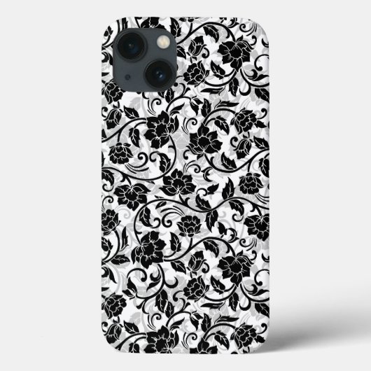 Zwarte en grijze wervelende bloemen Case-Mate iPhone case (Achterkant)