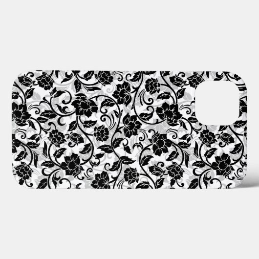 Zwarte en grijze wervelende bloemen Case-Mate iPhone case (Achterkant (horizontaal))