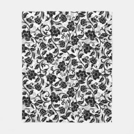 Zwarte en grijze wervelende bloemen fleece deken