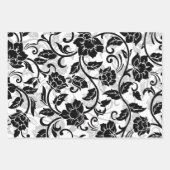 Zwarte en grijze wervelende bloemen inpakpapier vel (Voorkant 3)