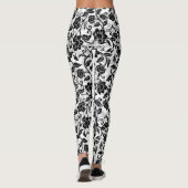 Zwarte en grijze wervelende bloemen leggings (Achterkant)