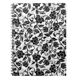 Zwarte en grijze wervelende bloemen notitieboek