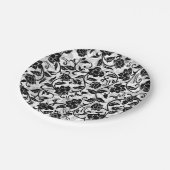 Zwarte en grijze wervelende bloemen papieren bordje (Gekanteld)