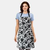 Zwarte en grijze wervelende bloemen schort (Gedragen)