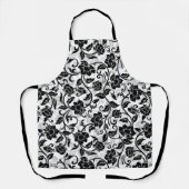 Zwarte en grijze wervelende bloemen schort (Voorkant)